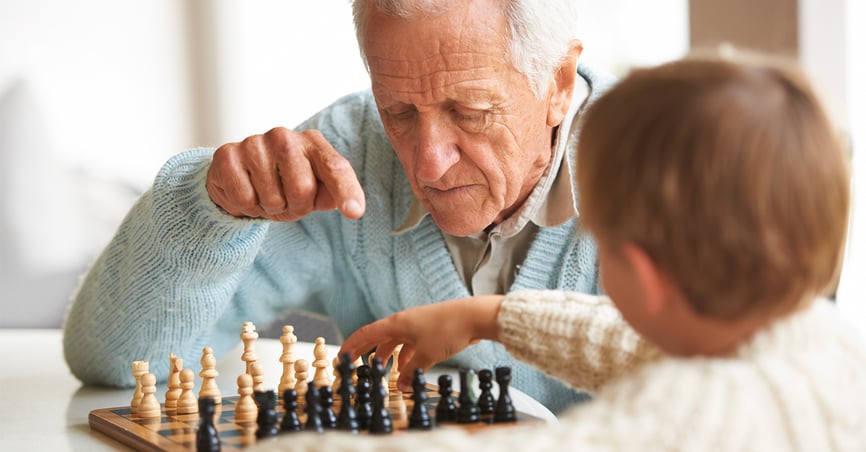 What is cognitive function? For example, a grandfather plays chess with his grandson, a prime example of a cognitive process in play. 